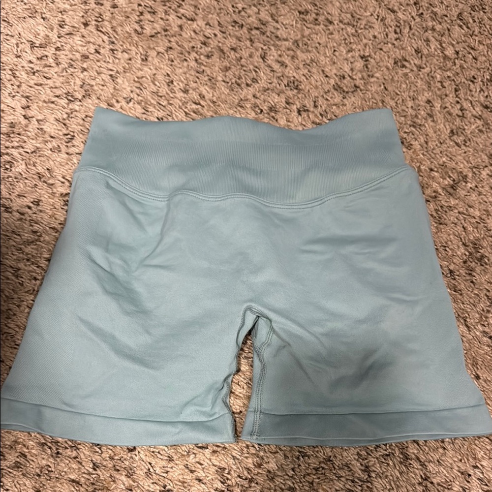 Blue High-Rise Bike Shorts with Stretchy Fit
